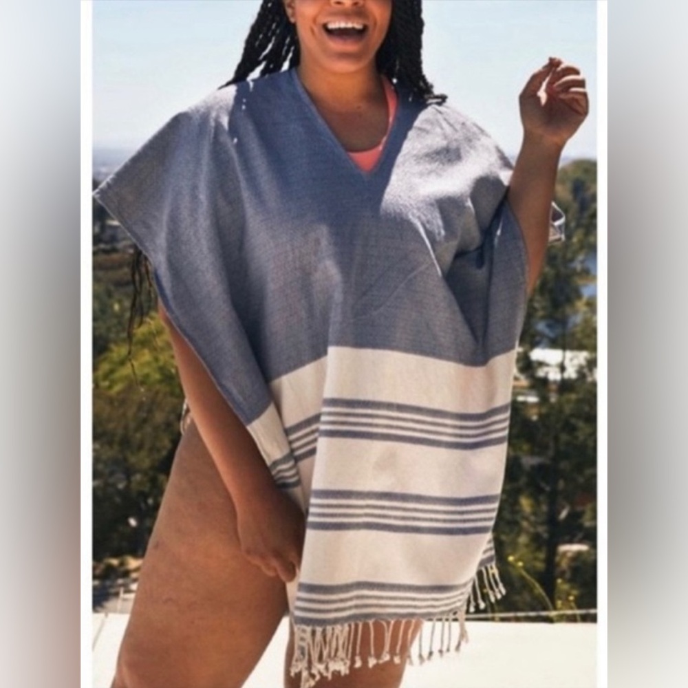 tribe alive striped fringe caftan cover up poncho